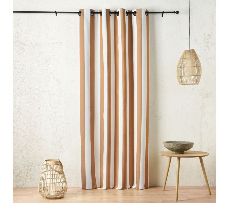Rideau À Oeillets Outdoor Rayé Déperlant - 140x265 Cm - Jaune Ocre