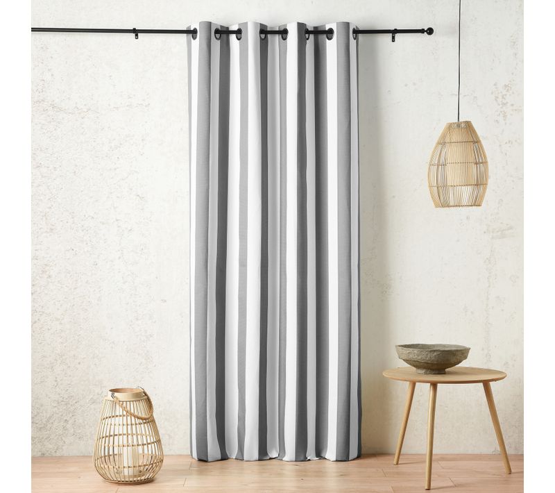 Rideau À Oeillets Outdoor Rayé Déperlant - 140x265 Cm - Gris