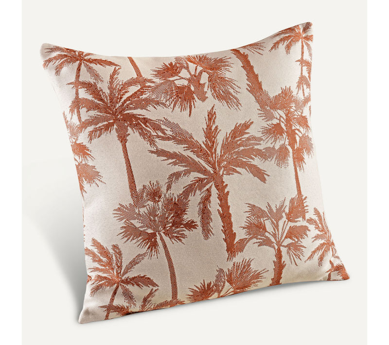 Coussin Motif Palmier Tissé - 45x45 Cm - Terracotta