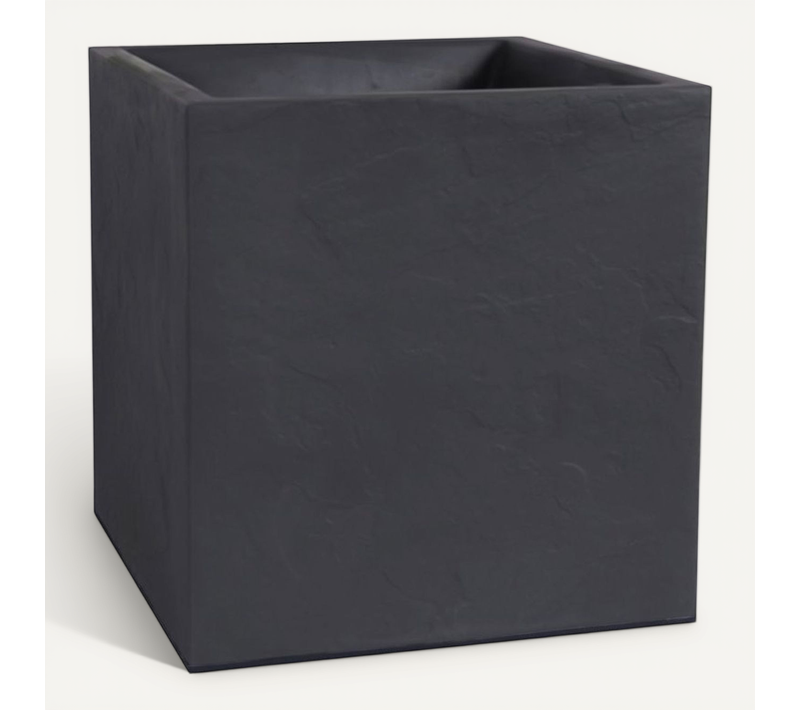 Jardinière Carrée Volcania 39,5 X 39,5 X 43,5 Cm – 31 L – Effet Pierre Anthracite