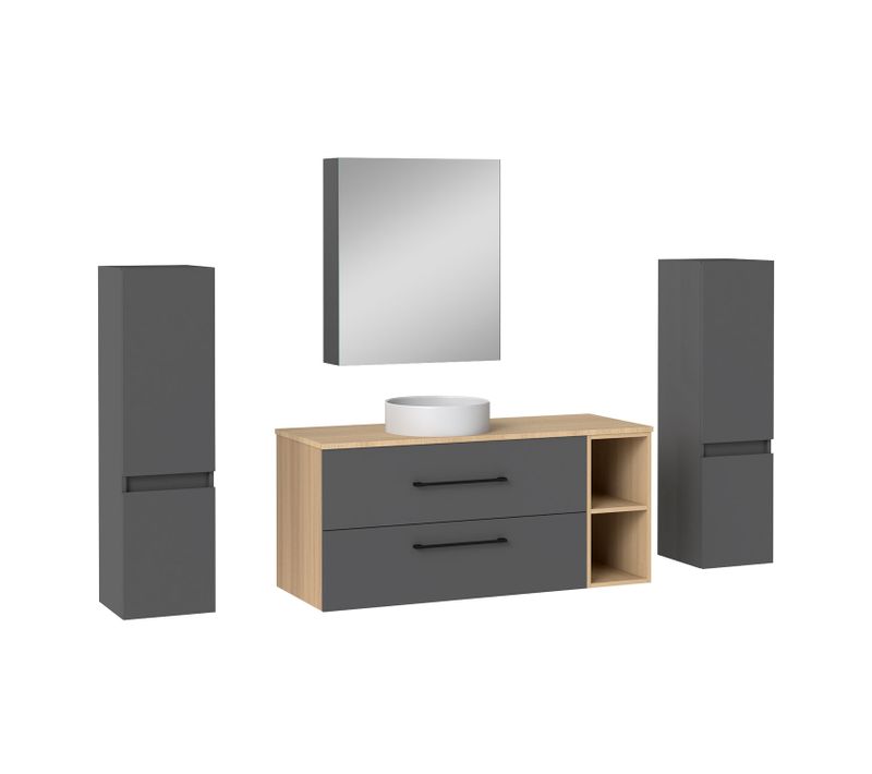 Ensemble Meuble Salle De Bain 120cm + 2 Tiroirs + Miroir De Rangement + 2 Colonnes 110cm