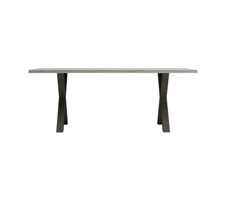 Table L.200 cm pieds en X BAXTER imitation chêne/gris