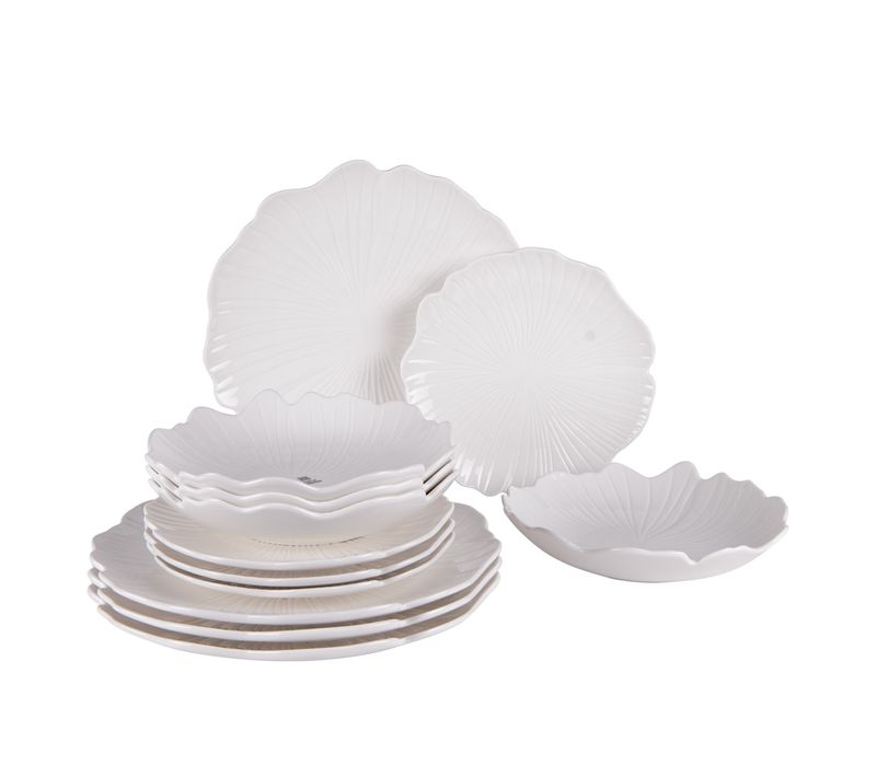 Service D'assiettes Ginkgo 12 Pièces En Porcelaine