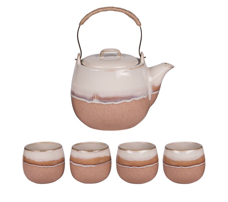 Coffret Théière 0,8l Avec 4 Gobelets Camel En Grès