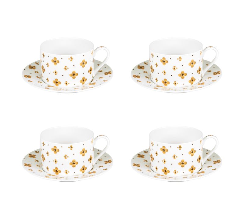 Coffret 4 Tasses à Thé Avec Sous Tasses Eleor 18 Cl En Porcelaine