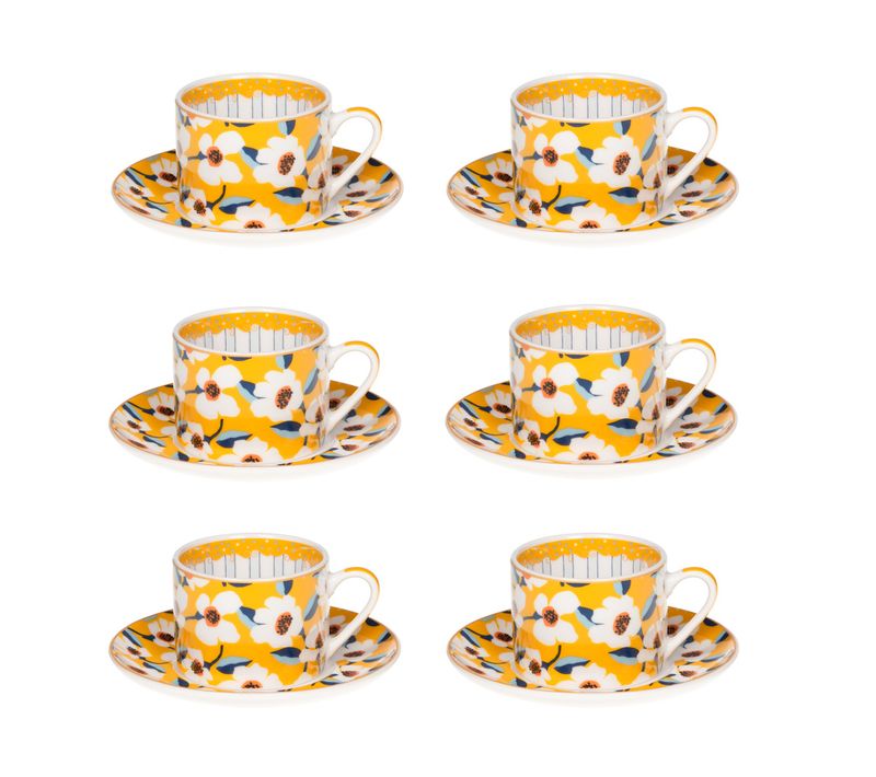 Coffret 6 Tasses Et Sous-tasses Zinnia 8 Cl En Grès