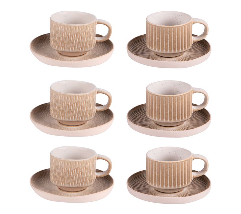 Coffret De 6 Tasses à Café Avec Sous Tasses Miyaki 9 Cl En Grès