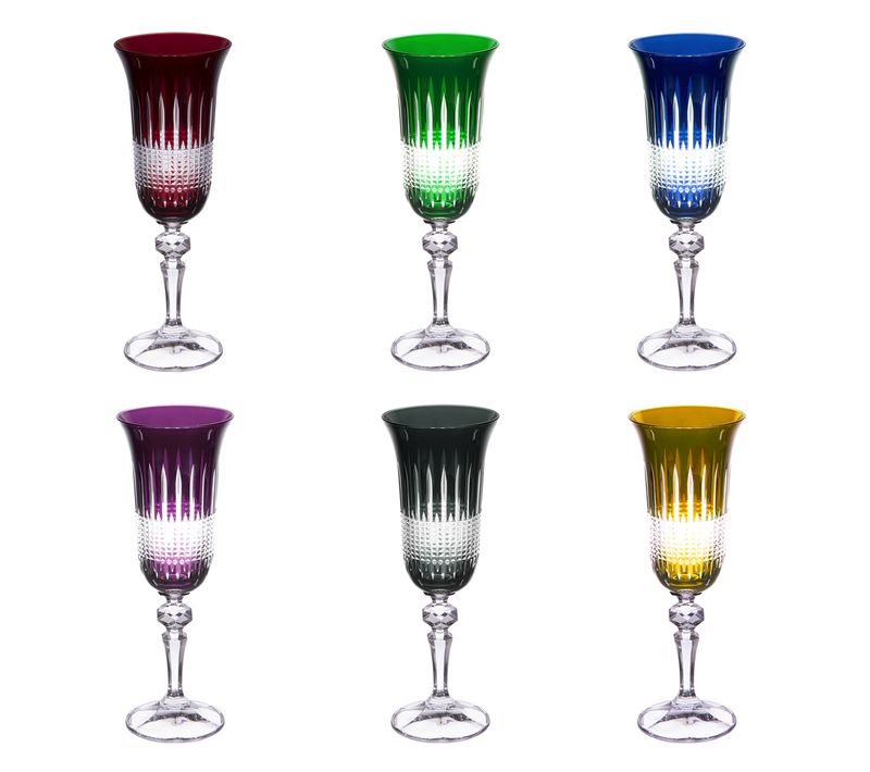 Coffret De 6 Flûtes à Champagne 15 Cl En Cristallin Taillé En Verre Cristallin