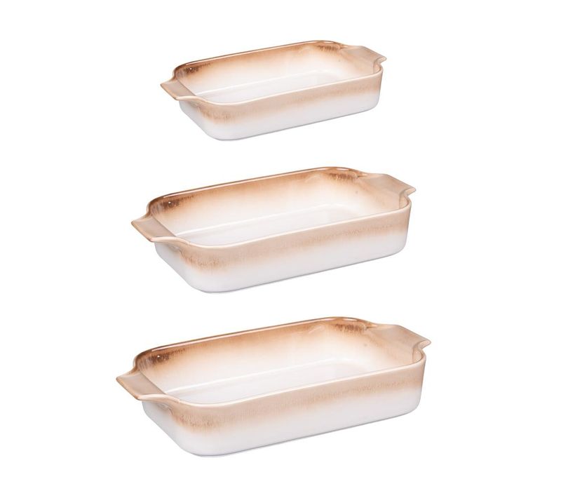 Set De 3 Plats à Four Beige 24, 31 Et 35 Cm En Grès