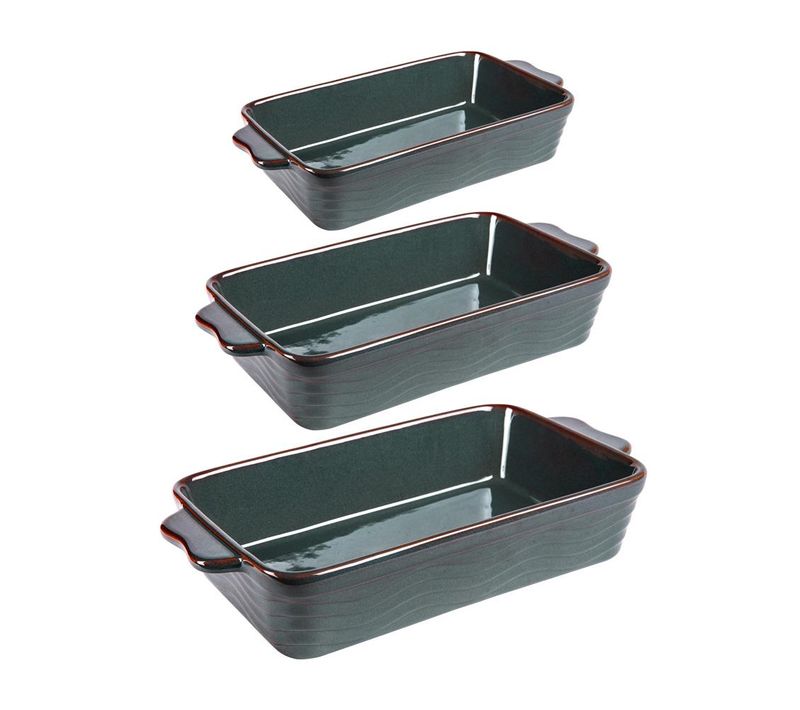 Set De 3 Plats à Four Vague Vert 25, 30 Et 36 Cm En Grès