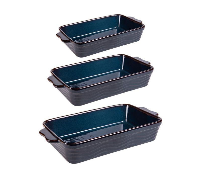 Set De 3 Plats à Four Vague Bleu 25, 30 Et 36 Cm En Grès