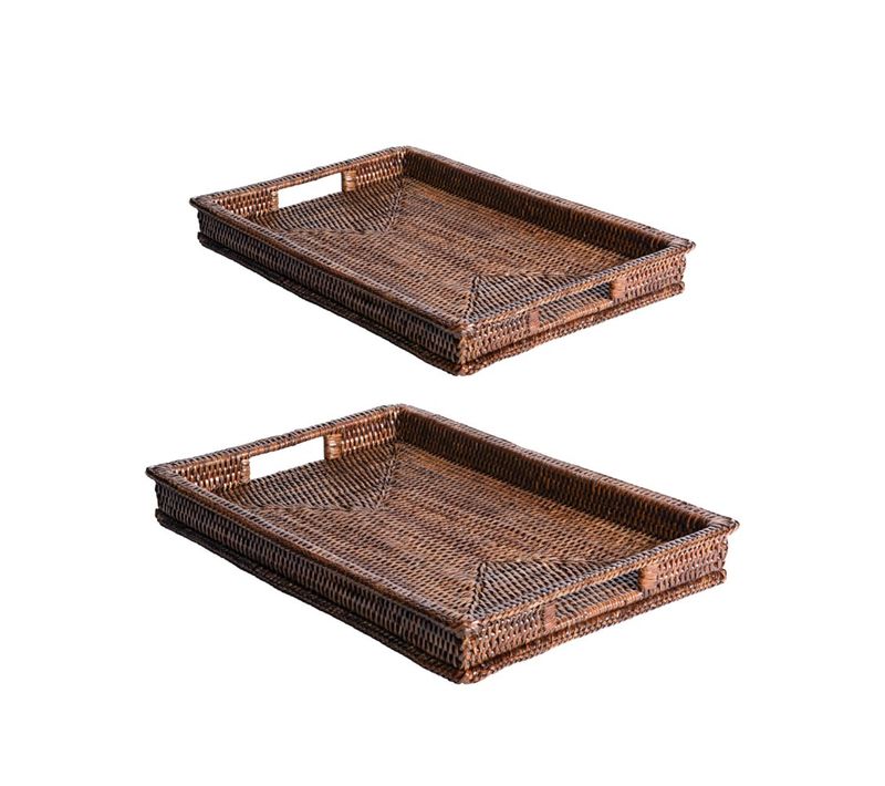 Set De 2 Plateaux Rectangle Saya 40 Et 45 Cm En Rotin