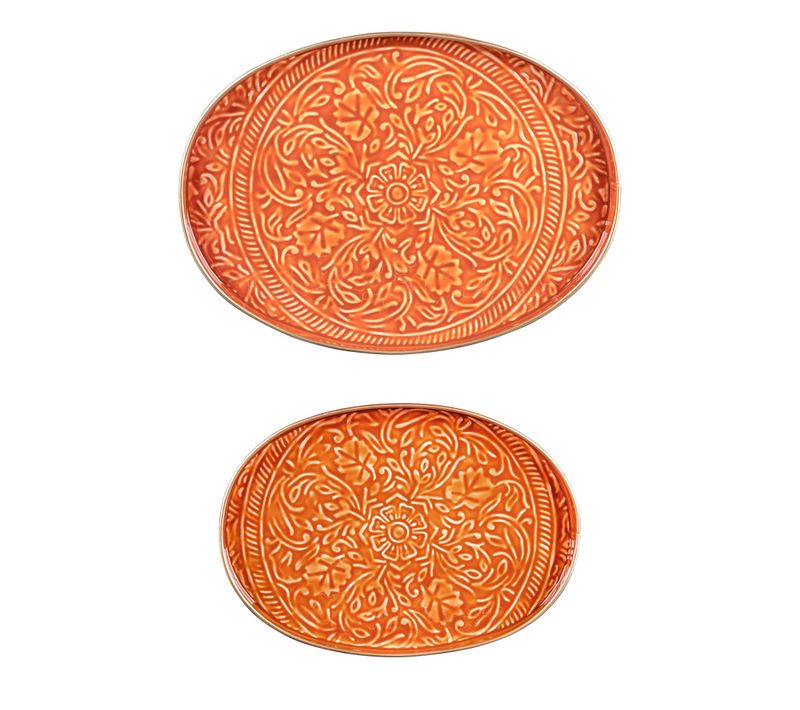Set De 2 Plateaux Ovales Tosca Orange En Métal