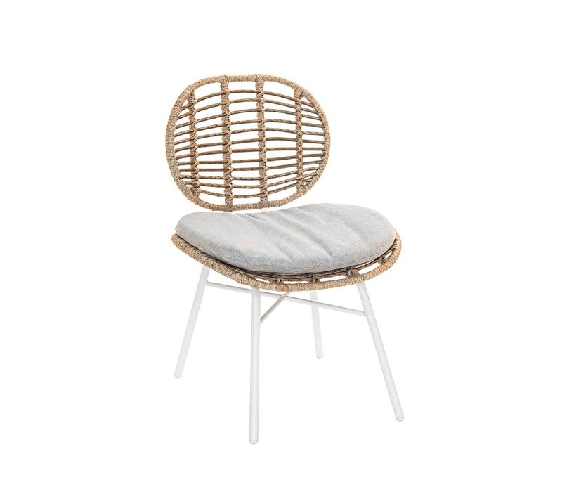 Chaise De Jardin En Résine Tressée Flores Avec Coussin Chiné Gris/beige