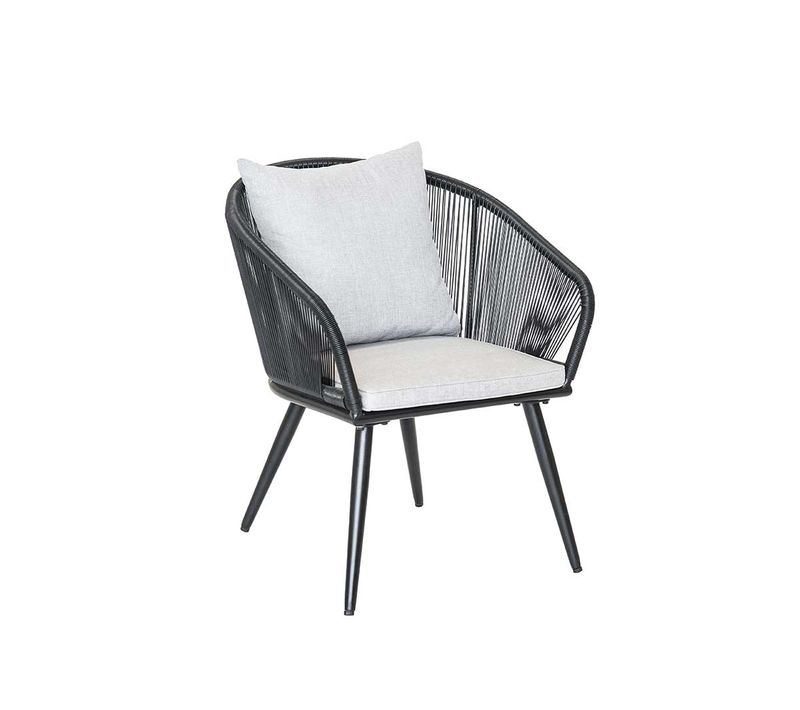 Fauteuil De Jardin En Résine Tressée Structure En Alu Noir + Coussin Gris Comores