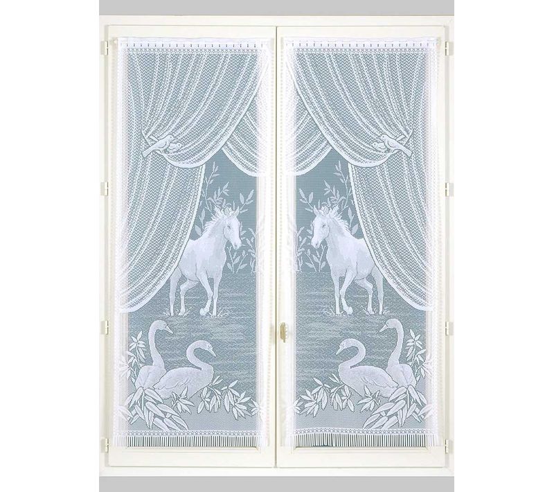 Paire De Petits Voilages Esprit "equestre" - 60x120 Cm - Blanc