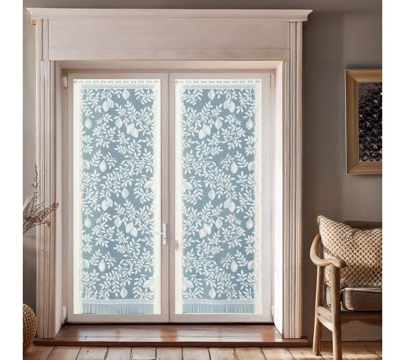 Paire De Vitrages Frangés Dentelle Motif Feuillage Et Fruits - 60x120 Cm - Blanc