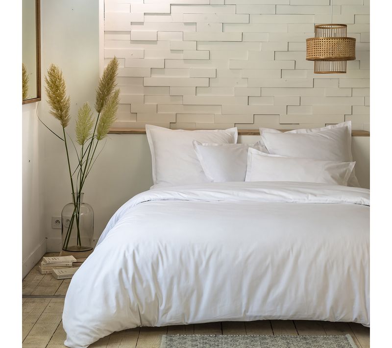 Parure De Couette Coton Percale Unie Blanc 240x260cm