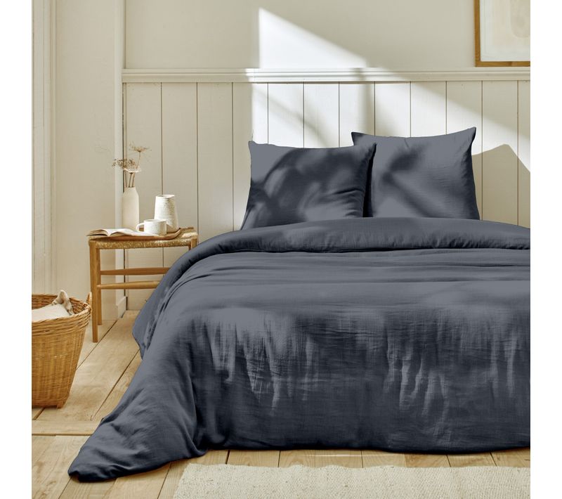 Parure De Lit 220x240 Cm Gaze De Coton Bleu Jean