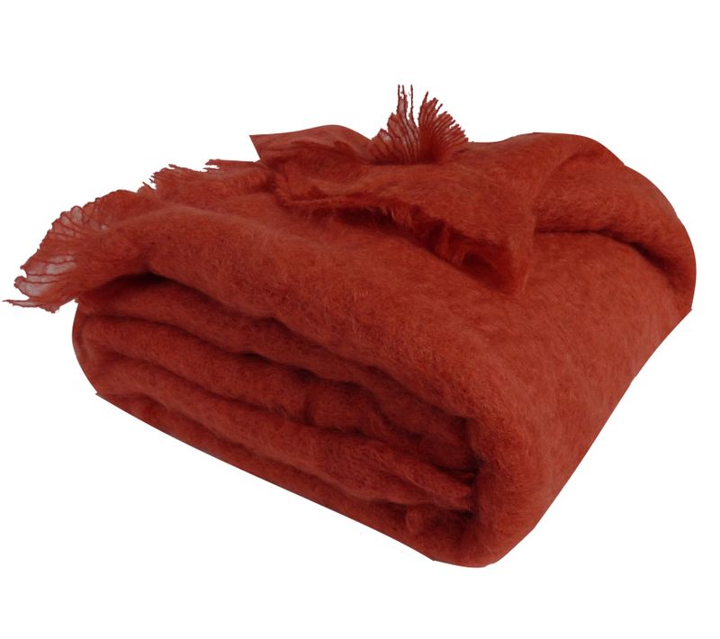 Plaid En Laine Mohair Très Douce - 130x180 Cm - Terracotta