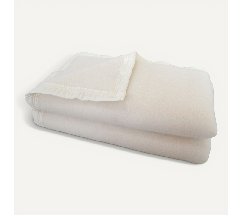 Couverture En 100% Pure Laine Vierge 500g/m² - 220 X 240 Cm - Naturel Blanchi