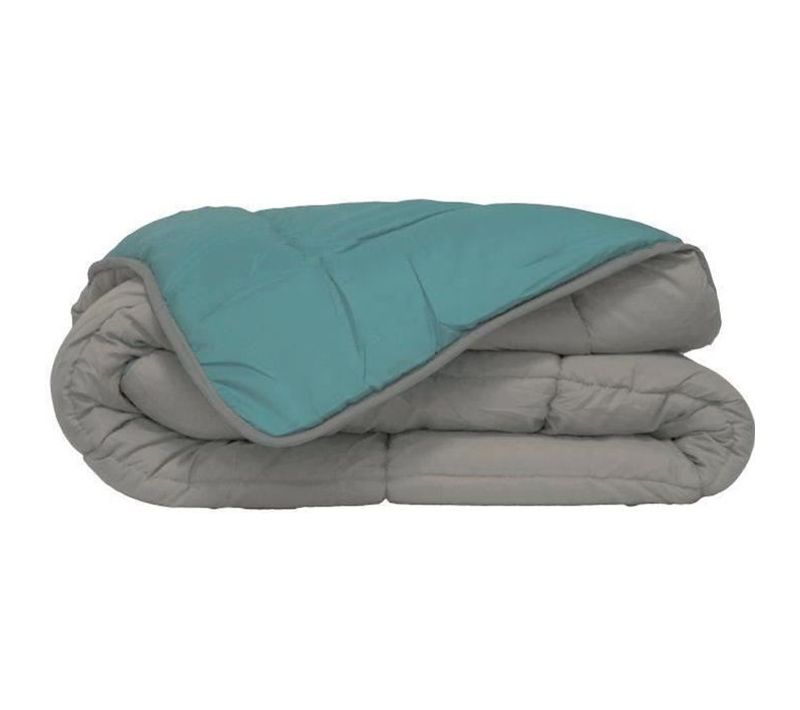 Poyet Motte Couette Microfibre 400 G/m² Calgary - 140 X 200 Cm - Gris Galet Et Vert Lac