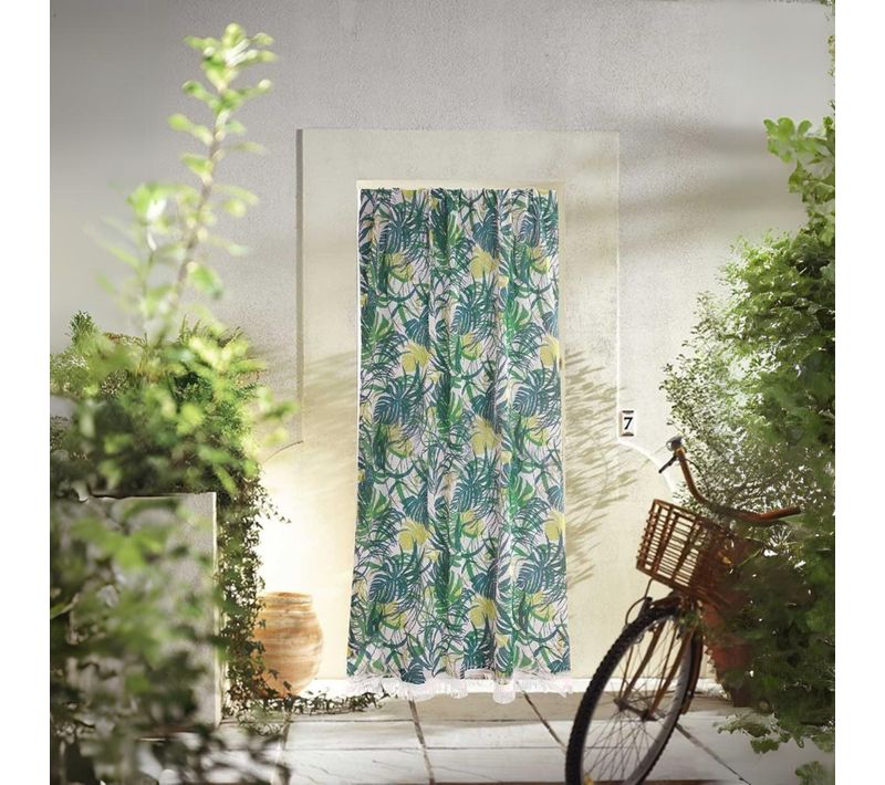 Rideau De Porte "marseillais" Imprimé Jungle - 140x225 Cm - Bleu