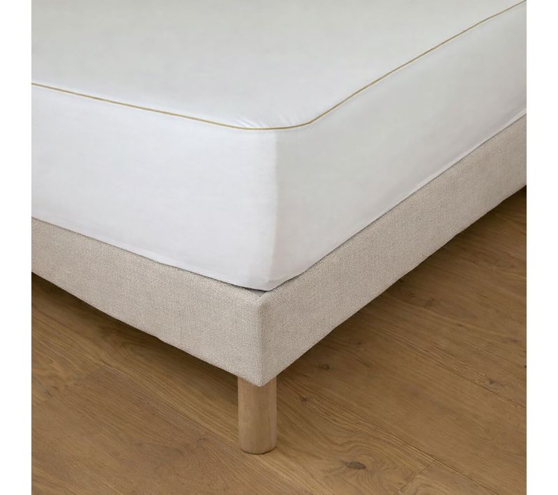 Protège Matelas Molleton Absorbant - Passepoil Beige 140 X 190 Cm Blanc