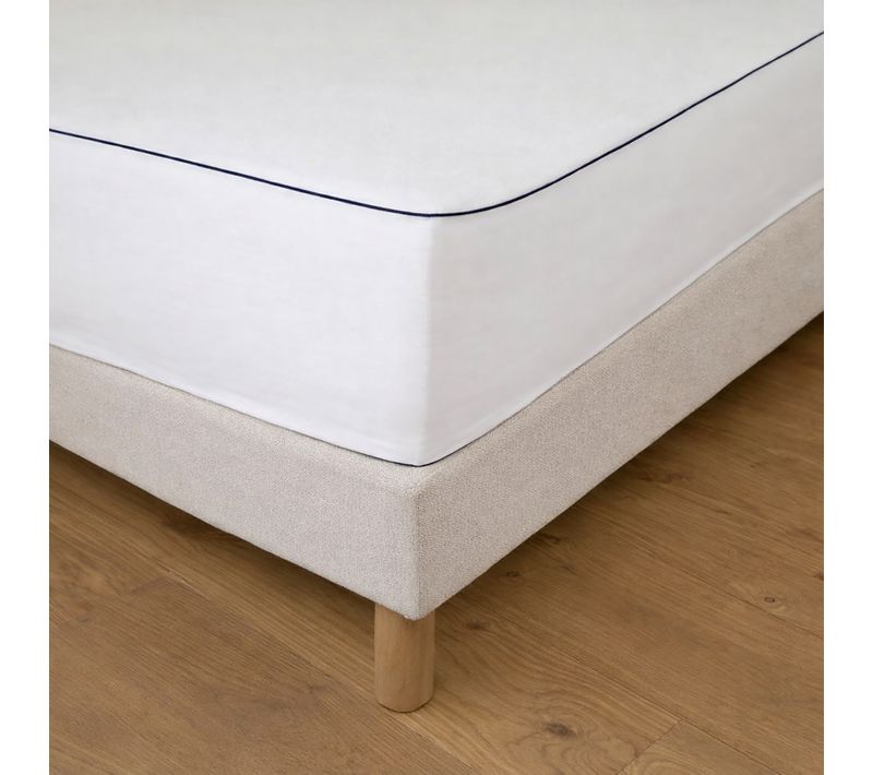 Protège Matelas Coton Imperméable - Passepoil Marine 140 X 190 Cm Blanc