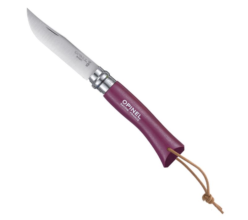 Couteau Baroudeur N°7 - Lame 8 Cm Violet Avec Lien En Cuir En Acier Inoxydable (inox)