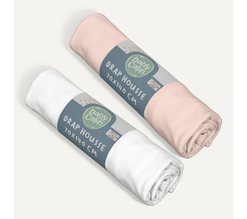 Lot De 2 Draps Housse En Coton 70x140 Cm - Blanc + Rose