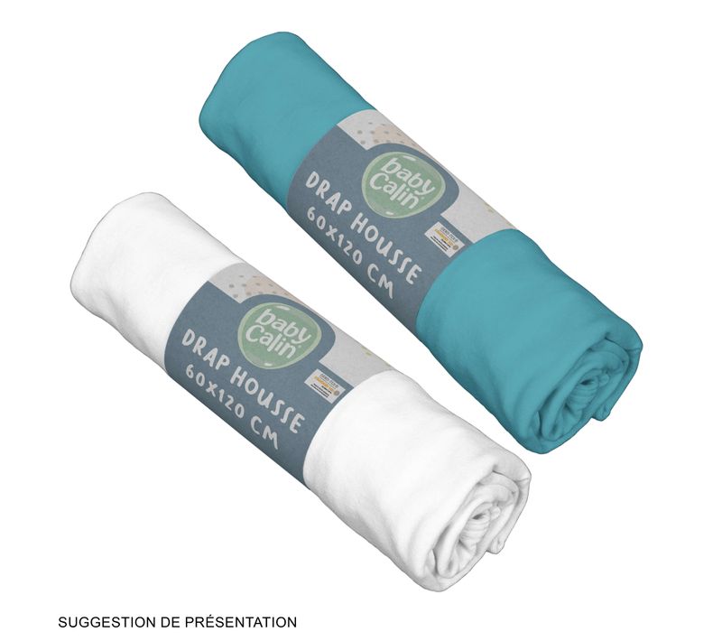 Lot De 2 Draps Housse Unis 60x120 Cm - Tropical/blanc