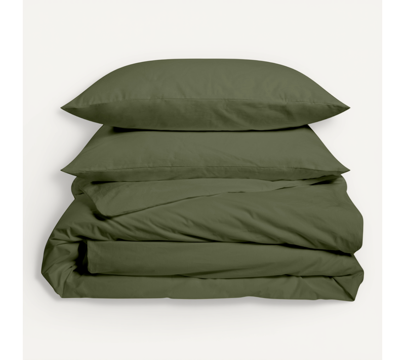 Parure De Lit Unie 2 Personnes 240x260cm Percale Kaki