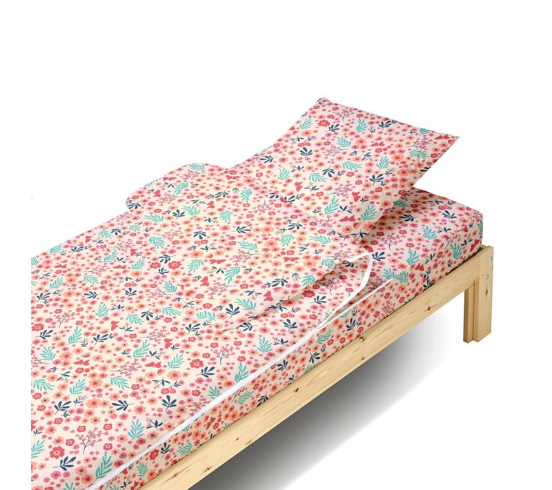 Caradou® Parure De Lit Enfant 90x190cm Avec Couette Imprimé Fleurs
