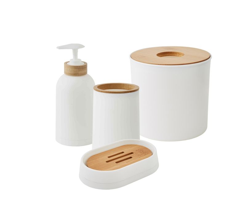 Set Salle De Bain Uni 4 Pièces Bambou Blanc