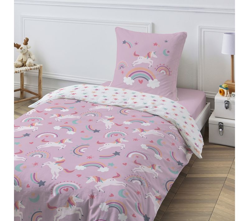 Parure De Lit Enfant Réversible Licorne 140x200cm