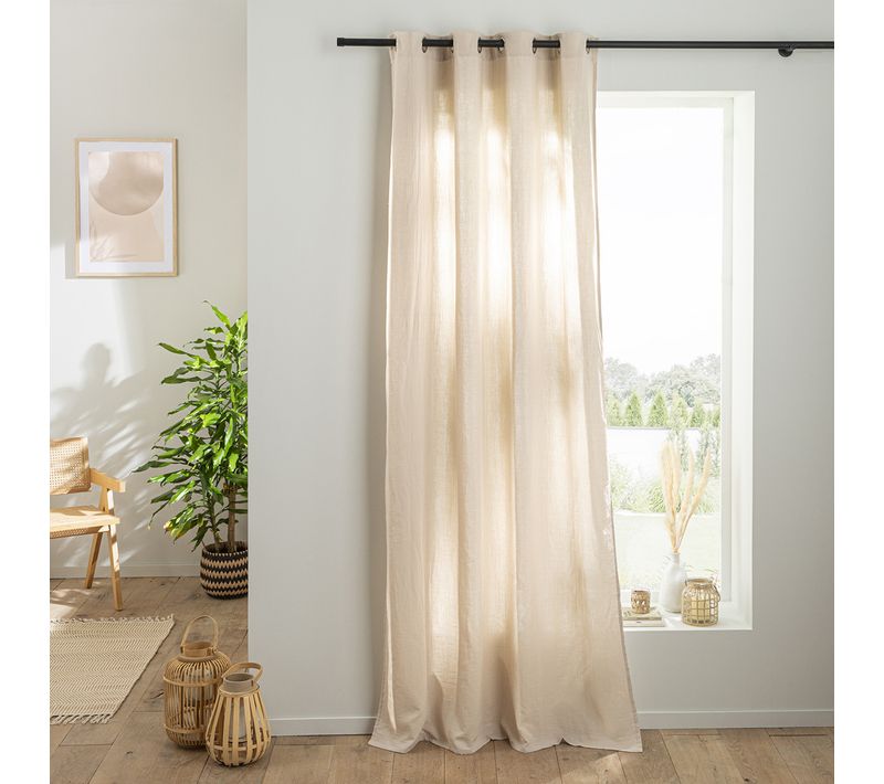 Rideau Uni En Gaze De Coton Oeillets à L'unité 140x300cm Beige