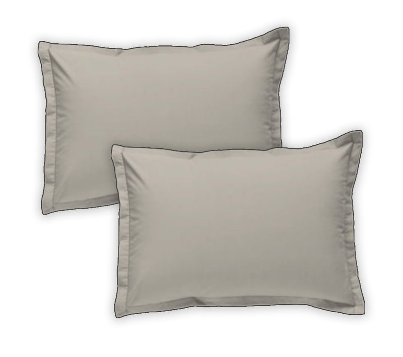 Lot De 2 Taies D'oreiller Unies En Coton Finition Bourdon Beige 50x70cm