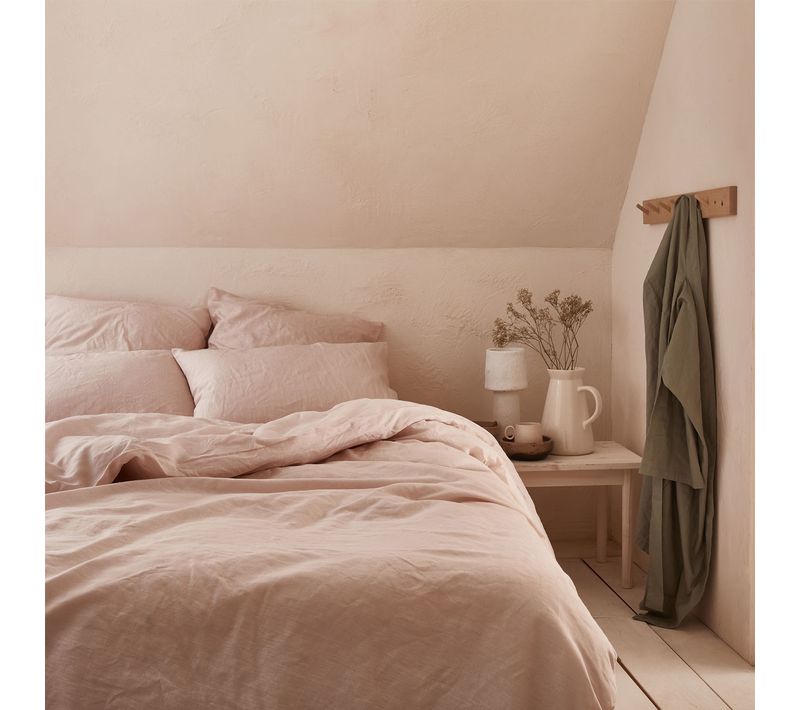 Parure De Lit Unie En Lin Rose 240x220