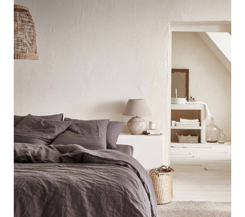 Housse De Couette Unie En Lin Gris 260x240