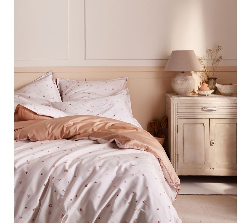 Parure De Lit Imprimée En Satin De Coton Beige 260x240
