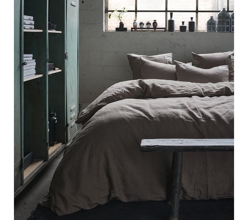 Housse De Couette Unie En Lin Marron Ecorce 260x240