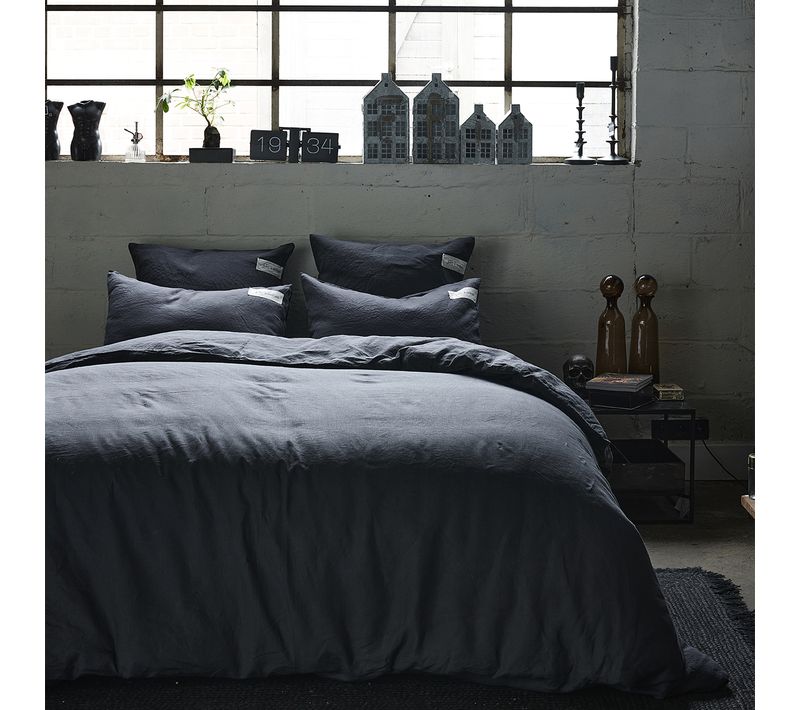 Parure De Lit Unie En Lin Gris Charbon 240x220