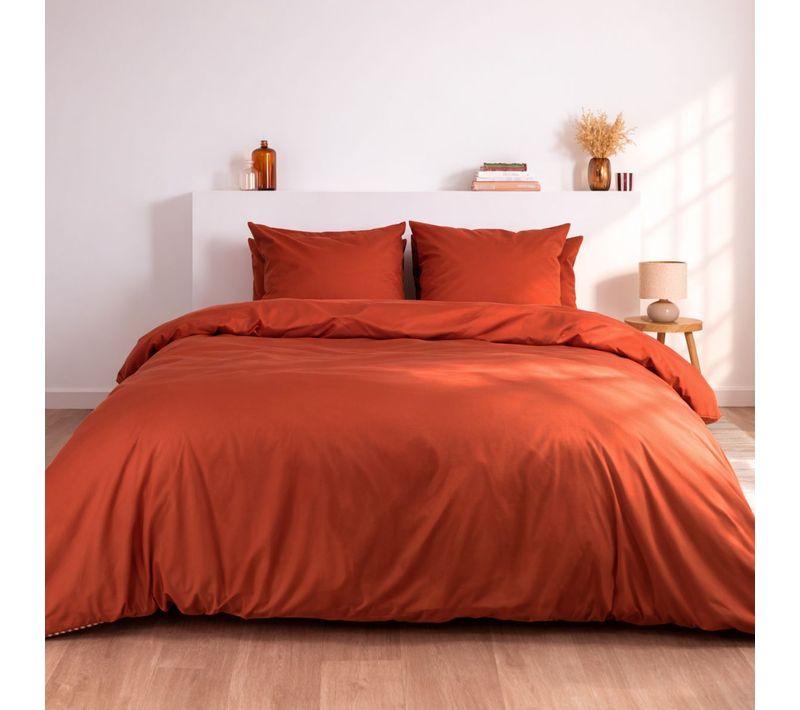 Parure De Lit En Percale De Coton Bio Rouille 240x220