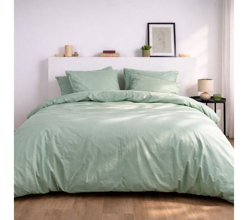 Parure De Lit En Percale De Coton Bio Vert Sauge 260x240