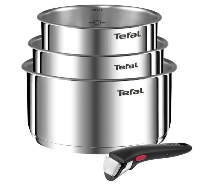 Lot De 3 Casseroles Tefal Ingenio Emotion 16/18/20 Cm + Poignée Amovible, Acier Inoxydable