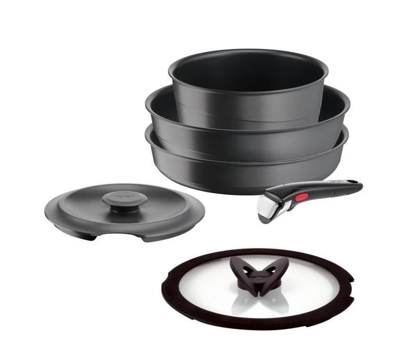 Ingenio Lot 6 Pieces, Induction, Fonte Aluminium, Antiadhésif, Poele, Cocotte, Couvercle Fonte