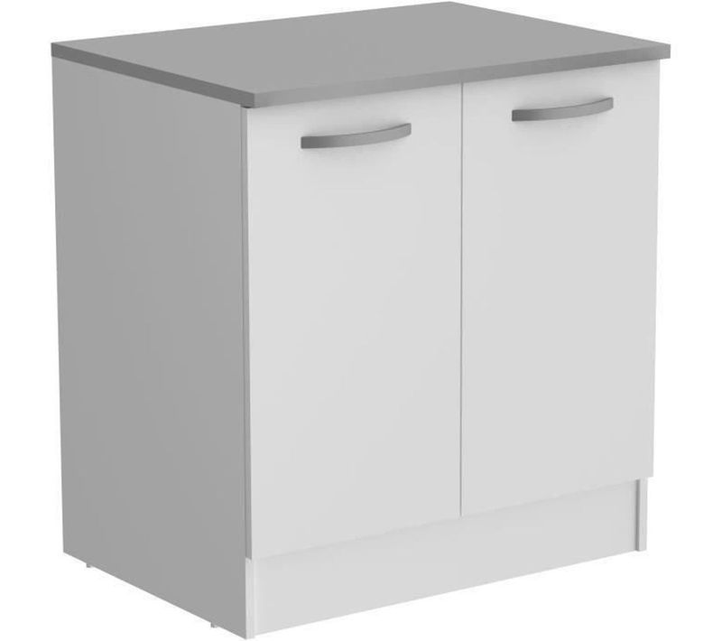 Meuble Bas 2 Portes Blanc Mat Avec Plan 80 X 60 X 86 Cm