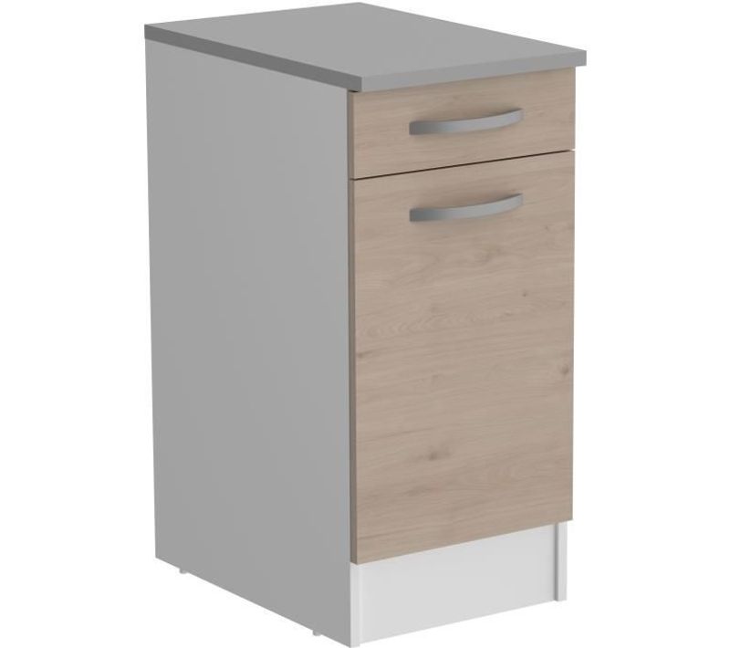 Meuble Bas 1 Porte + 1 Tiroir + Plan - Décor Chêne Jackson - L 40 X P 60 X H 86 Cm - Oslo