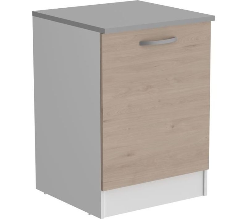 Meuble Bas 1 Porte + Plan - Décor Chêne Jackson - L 60 X P 60 X H 86 Cm - Oslo